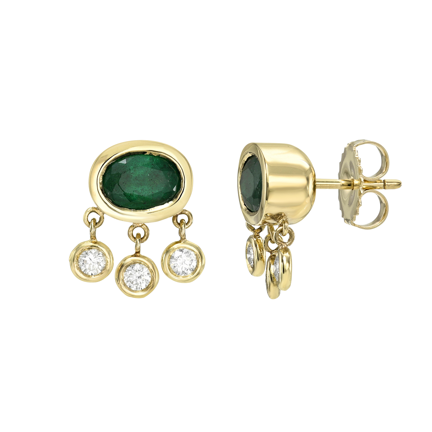 Oval Emeralds with dangling diamonds