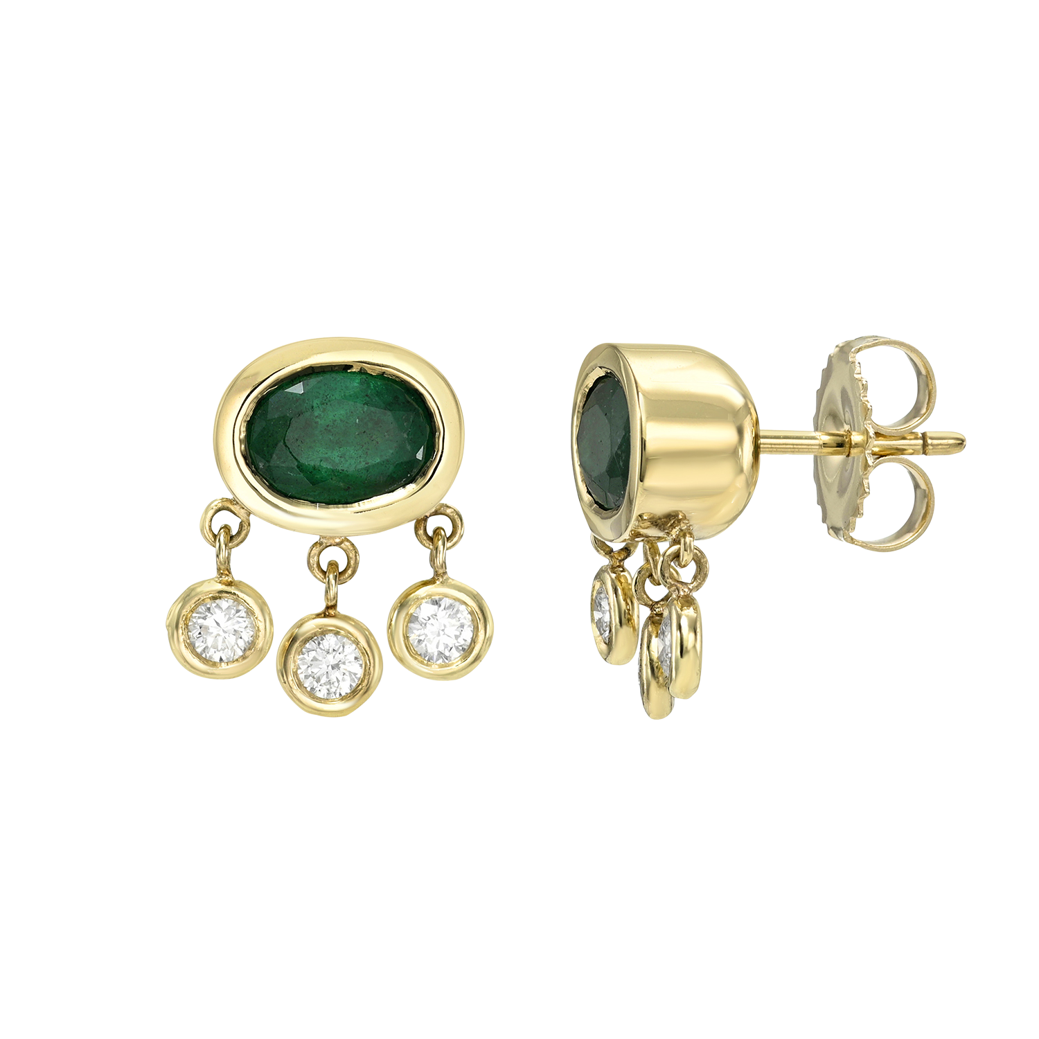 Oval Emeralds with dangling diamonds