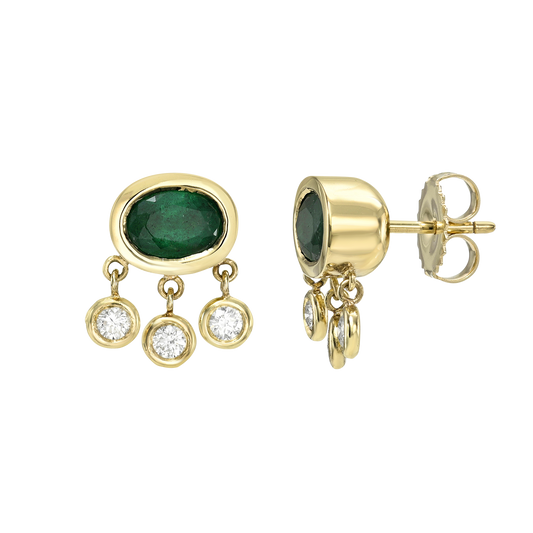 Oval Emeralds with dangling diamonds