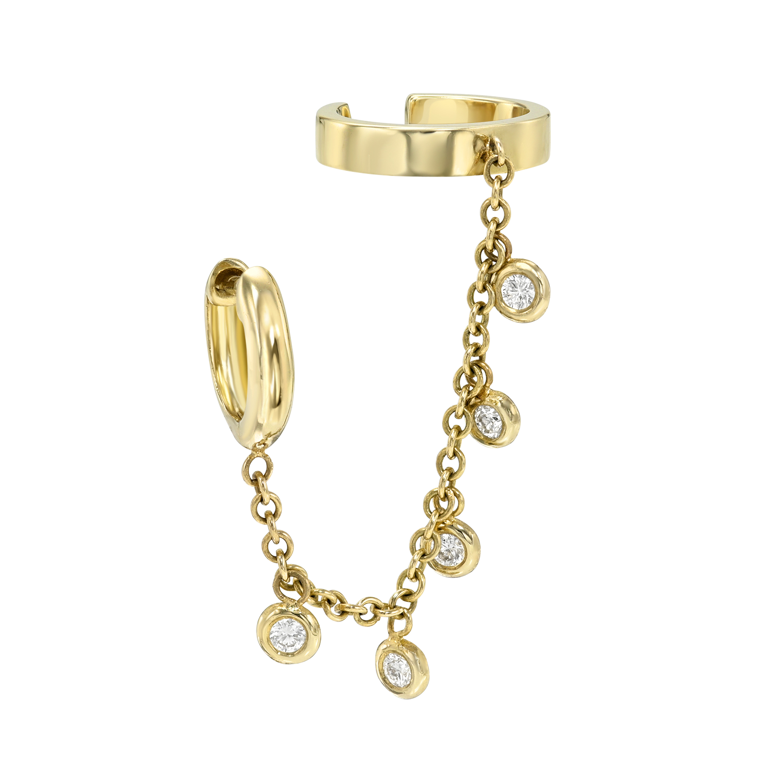 earring cuff with diamond and chain