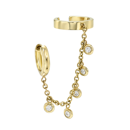 earring cuff with diamond and chain