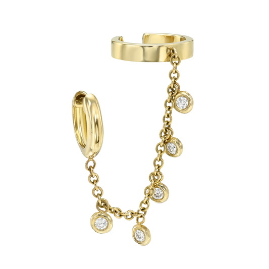earring cuff with diamond and chain